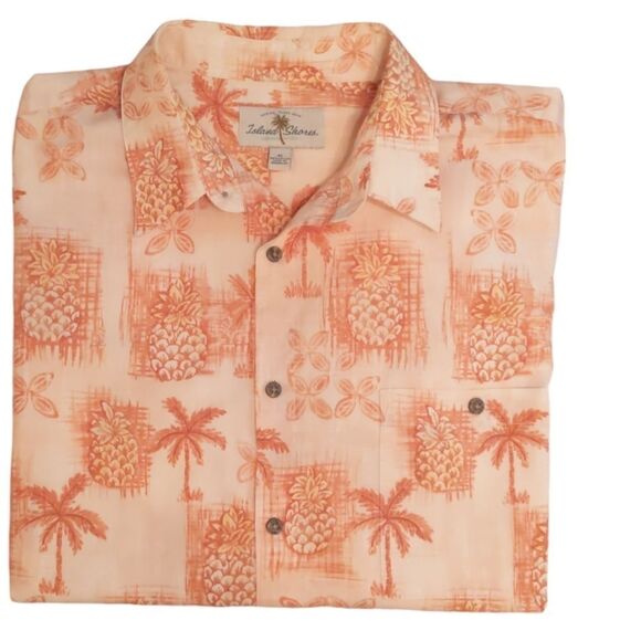 ISLAND SHORES Beach Resort Shirt Men Tropic Button Brown Tan Orange XL - Picture 2 of 6
